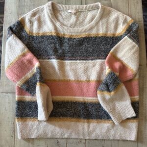 Skies Are Blue Striped Sweater - Pink, Gray, Cream, Yellow Medium